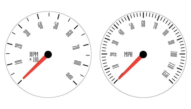 Engine and speed gauges with clean segmented scales. High-contrast black-on-white design for clear readability. vector