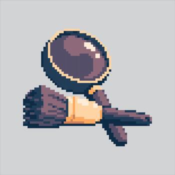 Pixel art illustration Magnifying Glass. Pixelated Bone Brush. Magnifying Glass and Bone Brush Icon pixelated for the pixel art game and icon for website and game. old school retro. vector