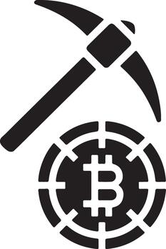 Bitcoin Mining Cryptocurrency Icon Digital Coin and Pickaxe Symbol for Blockchain Technology and Financial Transactions vector