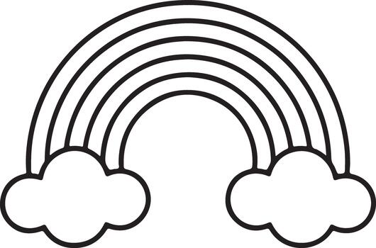 Stylized rainbow with clouds simple outline illustration icon design element vector