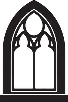 A simple black and white architectural illustration of a classic Gothic arched window with ornate tracery, isolated on a white background vector