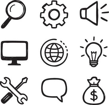 mano dibujado íconos para digital diseño web desarrollo y aplicaciones vector