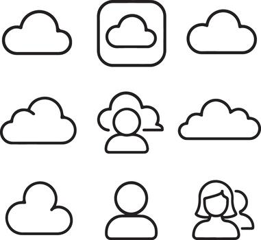 nube informática y usuario icono colección datos almacenamiento concepto diseño vector