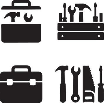 Toolbox collection with various equipment icons in a simple style vector