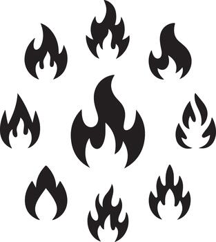 Collection of flame illustrations in various shapes and sizes for design vector