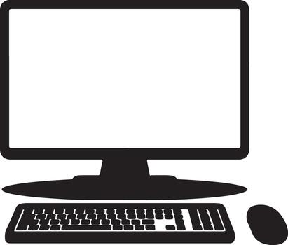 Desktop Computer Illustration with Keyboard and Mouse in Black and White vector