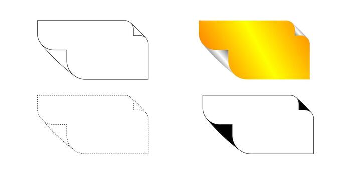 blank rectangle frames with peeled corners in outline and gold styles isolated on white background vector