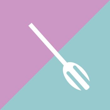 un minimalista plano diseño representando un blanco tenedor en un antecedentes división diagonalmente dentro dos colores. vector