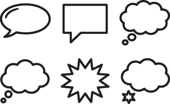 Set of Minimalist Speech Bubbles and Thought Bubbles Line Art vector