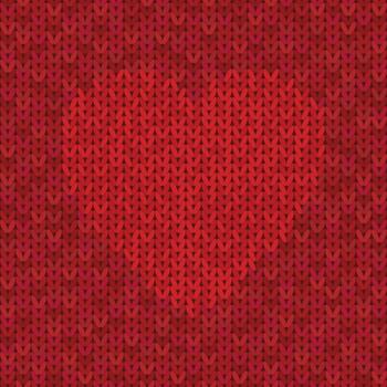 Abstract red wool knitted texture with heart shape seamless pattern background vector
