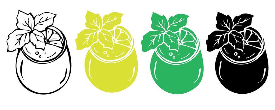 Set of colorful glass with mint and lemon vector