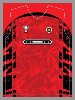 Dynamic Red and Black Sports Jersey Template with Abstract Texture and Emblems vector