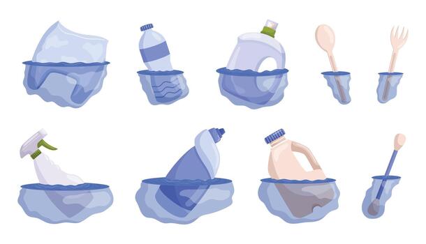 Floating Trash Polluting Water, Harming Marine Life And Ecosystems. Need For Proper Waste Management And Awareness vector