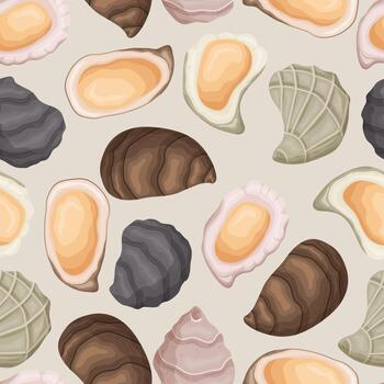 Seamless Pattern with Oyster Shells Gracefully Repeated In A Tile Design, Creating A Sophisticated And Elegant Ornament vector