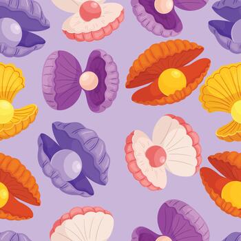 Seamless Pattern Featuring Elegant Seashells With Glistening Pearls, Creating A Soothing And Beach-inspired Design vector