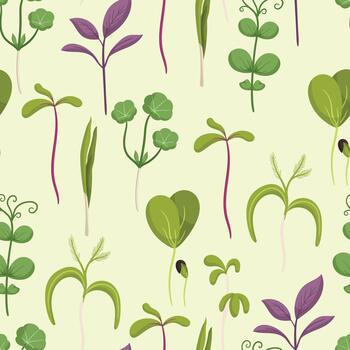 sin costura modelo con microverduras, vibrante y Fresco diseño vitrinas un variedad de vistoso y lleno de nutrientes vector