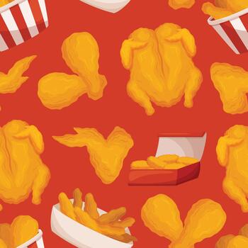 Seamless Pattern with Mouthwatering Fried Chicken Fast Food Motifs Arranged In A Continuous Design, Illustration vector