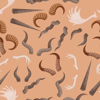 Intricate Seamless Pattern Featuring A Variety Of Animal Horns, Creating A Unique And Captivating Design vector