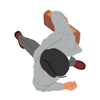 Professional Businessman Character Walking With A Briefcase Top View Perspective, Showcasing Confidence vector