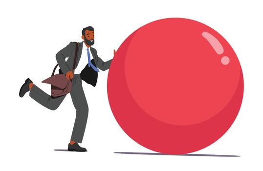 Effortlessly Commanding, Businessman Character Skillfully Pushes A Massive Ball Figure, Symbolizing Ability vector
