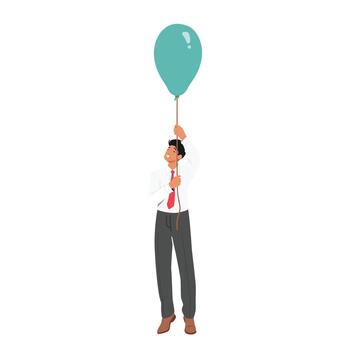 Adventurous Businessman Character Soaring Above The Clouds On A Colorful Balloon, Defying Gravity, Illustration vector
