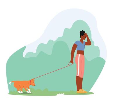 Owner Female Character Pull on Leash Stubborn Dog Reluctant To Go, Displaying Behavioral Issues, Illustration vector