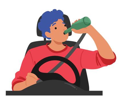 Dangerous Behavior of Man Irresponsibly Consumes Alcohol While Operating A Vehicle. Male Character Posing A Risk vector