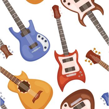 dinámica sin costura modelo presentando intrincadamente diseñado guitarras, creando un armonioso y rítmico visual composición vector