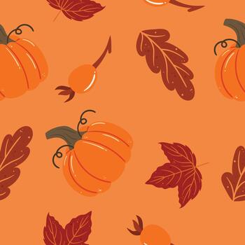 sin costura modelo adornado con vibrante otoño hojas y maduro calabazas, creando un calentar y acogedor diseño vector