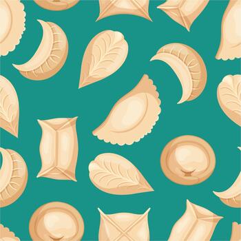 Delightful Seamless Pattern Featuring Various Dumplings Intricately Arranged, Showcasing Their Delicious And Diverse vector