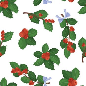 Festive Seamless Pattern Featuring Vibrant Holly Berries, Creating A Joyful And Timeless Design Perfect For Holiday vector