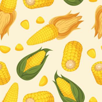Seamless Pattern Featuring Golden Corn Cobs, Ears And Seeds Arranged In A Repetitive And Harmonious Design vector