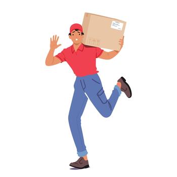 Rushing Courier Swiftly Delivers Parcel, Ensuring Prompt And Secure Delivery. Timely Service For Urgent Shipment vector