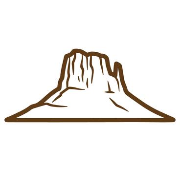 Simple brown outline drawing of a desert butte or mesa on white background vector