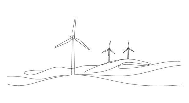 Continuous Line Art A Single Line Drawing of Wind Turbines vector