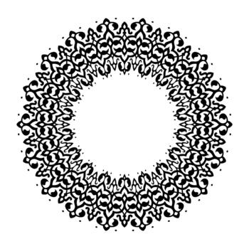 Ethnic monochrome round frame border pattern. Circular frame with an intricate, repeating ornamental pattern. Decorative border, with delicate floral, swirl motifs traditional aesthetic. vector