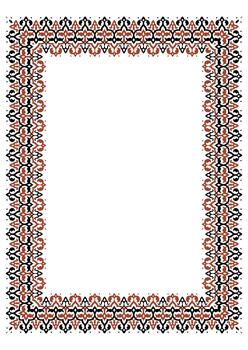 Decorative rectangular frame with an intricate, repeating pattern in black and burnt orange. Symmetrical motifs, traditional border. A4 format. For creating certificates, gift vouchers, postcards vector