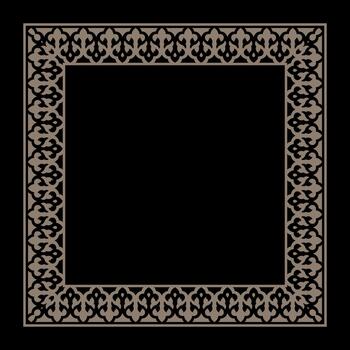 Square frame with an intricate, repeating ornamental pattern in a taupe hue against a black background. The design features stylized floral and swirling motifs, evoking a classic, elegant feel vector