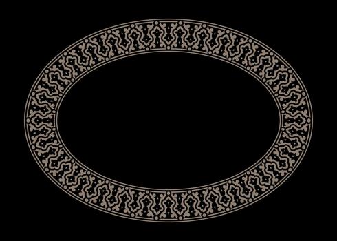 Gold Oval frame with an ornate, repeating pattern. The intricate, stylized motifs lend an elegant and timeless aesthetic to the design. Mosaic decorations. Cairo. vector