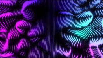 vibrante néon ondas do roxo, azul, e cerceta fluxo dentro abstrato movimento. brilhando curvado linhas Formato futurista digital fundo com suave profundidade e rítmico energia. desatado ciclo animação 4k video