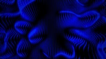 azul néon onda animação, abstrato curvado linhas com fluindo movimento em Sombrio fundo. futurista digital superfície com brilhando contornos. desatado ciclo animação 4k video