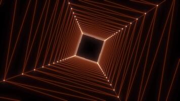 trogen abstrakt animering av lysande orange geometrisk digital ljus stråle rader formning tunnel. teknologi bakgrund med neon perspektiv, sci-fi energi rörelse, modern cyber design atmosfär video