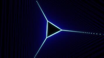 brillante azul triangular túnel con digital ligero vigas ciencia ficción geométrico movimiento antecedentes simbolizando ciber conexión, virtual tecnología, moderno datos fluir en profundo perspectiva espacio video