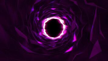 trogen abstrakt animering av lysande lila virvel tunnel med roterande energi vågor. sci-fi digital ljus rörelse, dynamisk neon virvla runt effekt. teknologi, Plats resa, och virtuell mått video