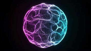 Glowing Abstract Particle Sphere with Neon Gradient on Black Background, Tech Visualization, Data Science Illustration 4k video