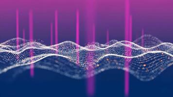 astratto tecnologia sfondo con ondulato particella maglia, raggiante linee, e viola per blu pendenza, ideale per futuristico concetti, dati visualizzazione, e moderno presentazioni 4k video