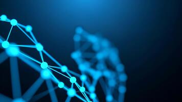 abstrakt blå nätverk plexus bakgrund trogen teknologi förbindelse, data visualisering, vetenskap, medicinsk, och teknik begrepp med 3d tolkning i djup blå miljö 4k video