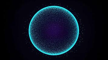 abstrakt cyan sfär med partiklar på mörk bakgrund, sci-fi teknologi och kosmisk atmosfär, digital konst, modern grafisk design, trogen visuell 4k video