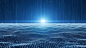 Abstract Blue Digital Landscape Wavy Dot Grid Surface with Data Stream Background for Technology, Science, and Innovation Concepts 4k video