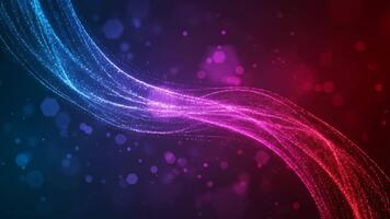 Abstract Particle Wave Background A vibrant display of blue and red sparkling dust particles swirling on a dark, bokeh filled background Ideal for futuristic, technology, and space themed designs 4k video